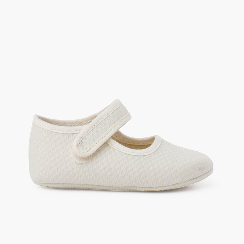 Ballerine con cinturino neonata piquet imbottito chiusura a strappo Beige