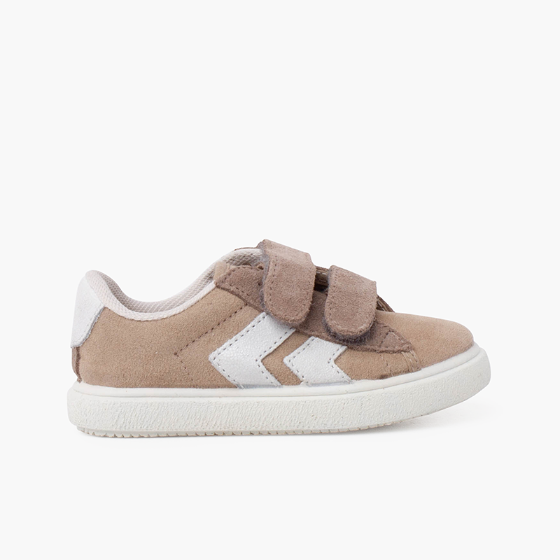 Sneakers con bande laterali e chiusura a strappo scamosciato Sabbia