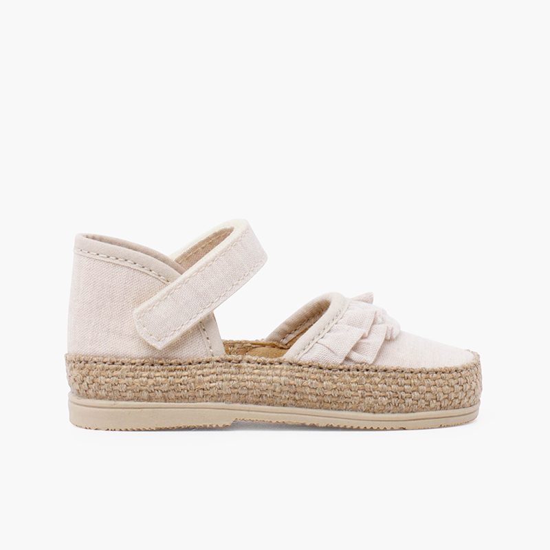 Espadrillas bambino con balza e striscia aderente Beige
