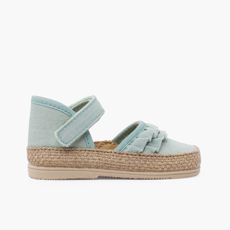 Espadrillas bambino con balza e striscia aderente Verde Acqua