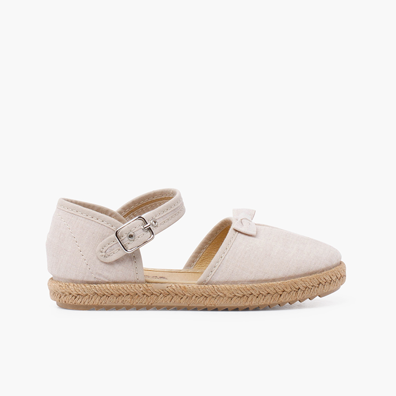 Espadrillas con fiocco e tomaia arricciata Beige