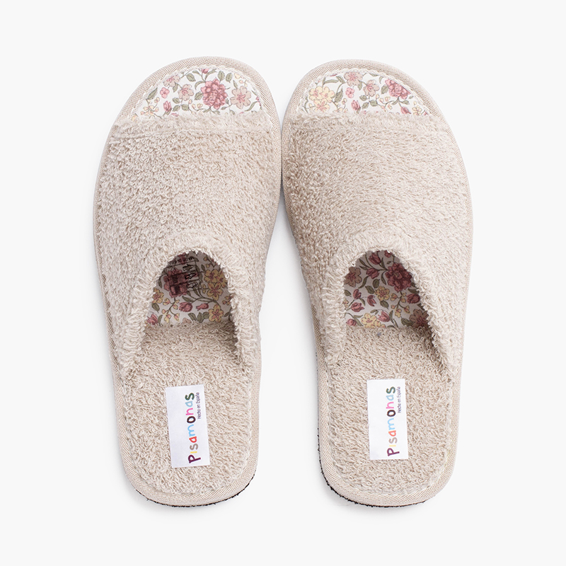 Pantofole asciugamano eco fiori ragazza Beige