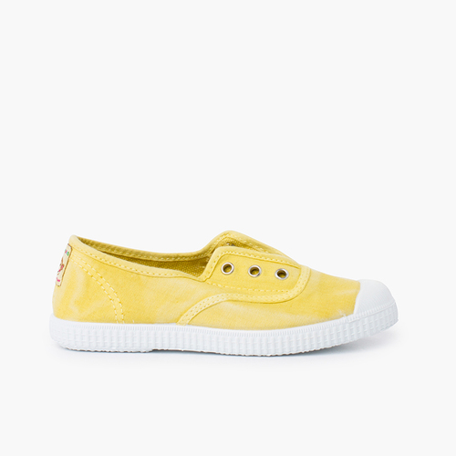 Sneakers in tela effetto consumato senza lacci Giallo Banana