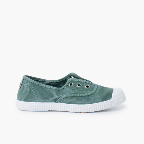 Sneakers in tela effetto consumato senza lacci Pino verde