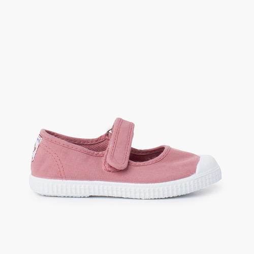 Ballerine con cinturino con punta in gomma y chiusura a strappo Rosa