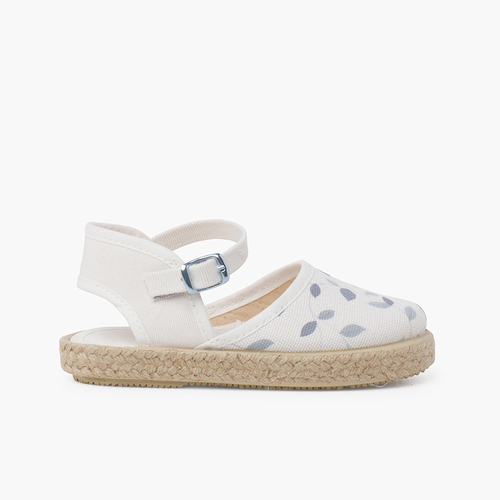 Espadrillas bambina con fibbia e stampe Foglie grigie