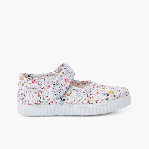 Scarpe con cinturino a strappo con fiori stampati Fiori