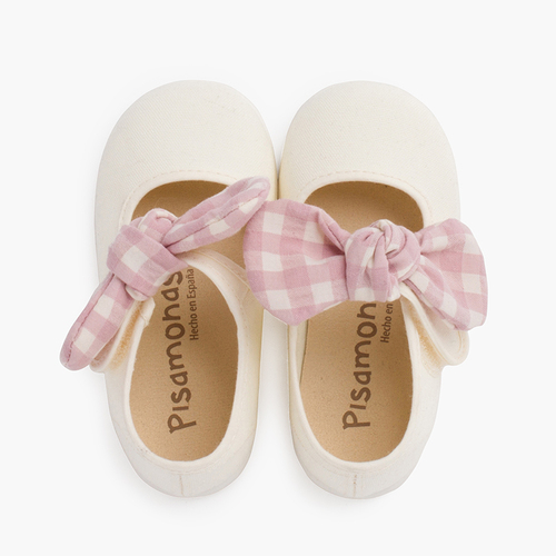 Scarpe con cinturino fiocco vichy chiusura a strappo Rosa Pastello
