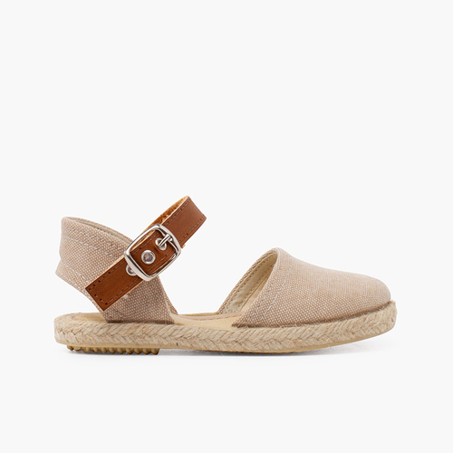Espadrillas in tela riciclata con cinturino tipo pelle Naturale