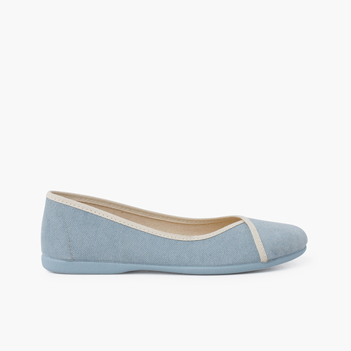 Ballerine in tela ecologica riciclata con bordino Cielo Blu