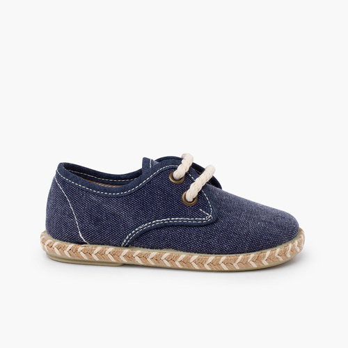 Blucher da ragazzo in tela con suola in iuta bicolor Blu