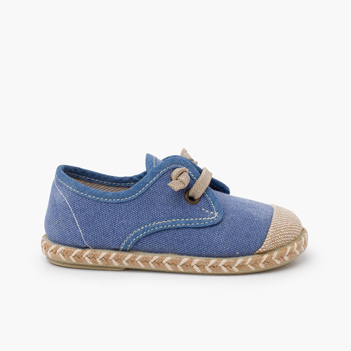Blucher per bambini con punta in iuta e lacci elastici Blu jeans
