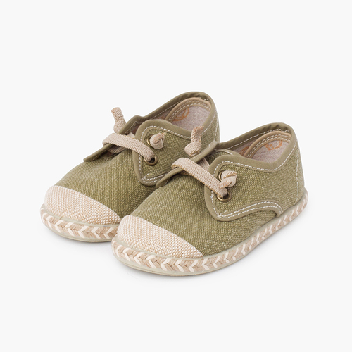 Blucher per bambini con punta in iuta e lacci elastici Kaki