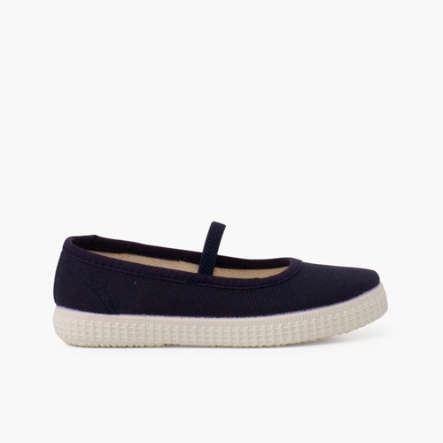Ballerine in eco canvas con cinturino elasticizzato e suola tennis Blu