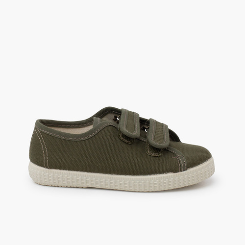 Sneakers in tela riciclata con chiusura a strappo Verde Oliva