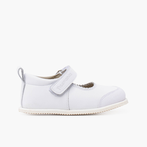 Scarpe con cinturino a strappo in pelle sportive con punta Bianco