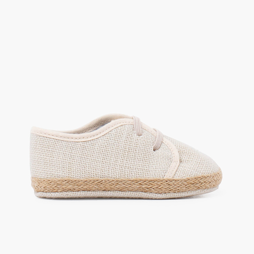 Scarpine da bambino in lino e iuta con lacci elastici Ecru