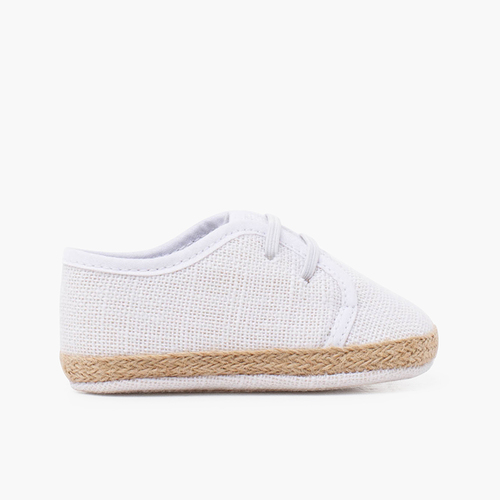 Scarpine da bambino in lino e iuta con lacci elastici Bianco