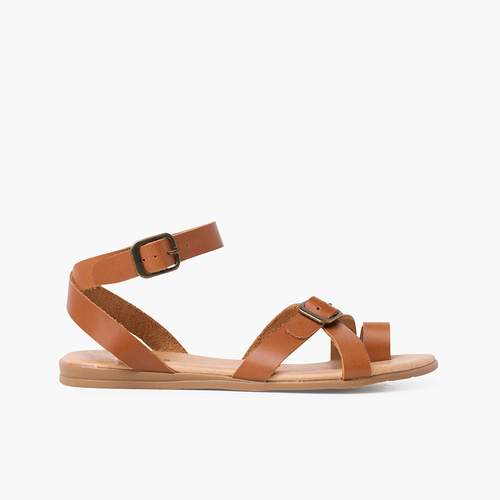 Sandali infradito in pelle chiusura con fibbia Cuoio