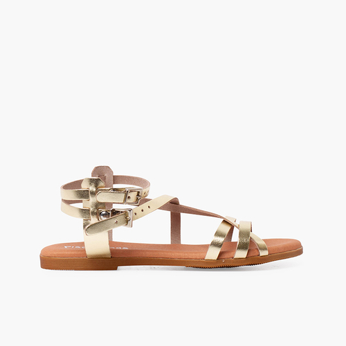 Sandali in pelle metallica con braccialetto donna Oro