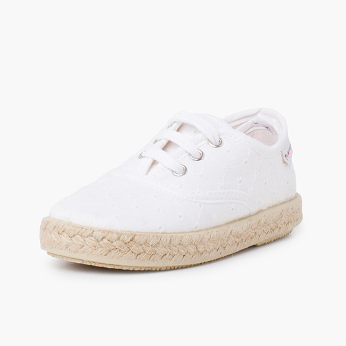 Sneakers tipo Espadrillas in tessuto svizzero ricamato Bianco