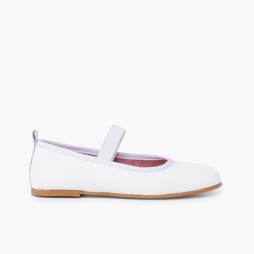 Ballerine cerimonia nappa con cinturino elastico Bianco
