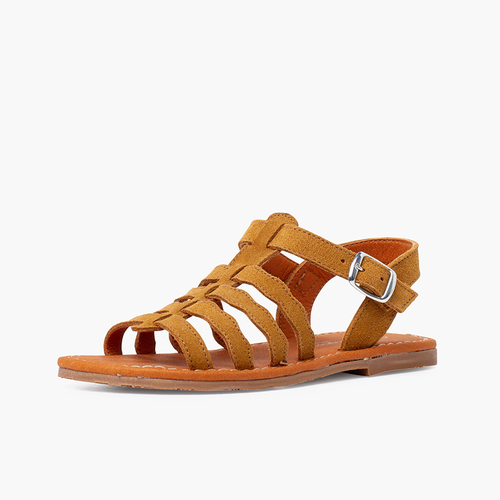 Sandali gladiatore in scamosciato con fibbia Cammello