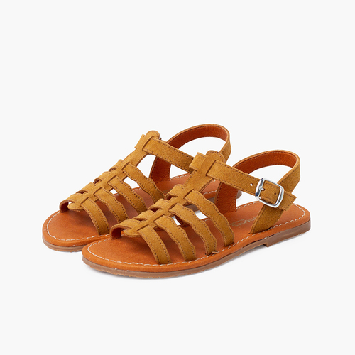 Sandali gladiatore in scamosciato con fibbia Cammello