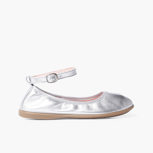 Ballerine in pelle elasticizzata con chiusura a bracciale Argento