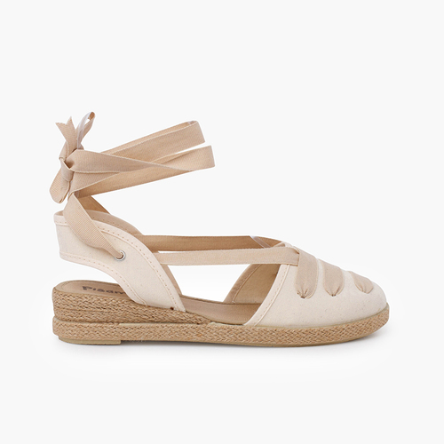 Espadrillas goyesque con zeppa e nastri Beige