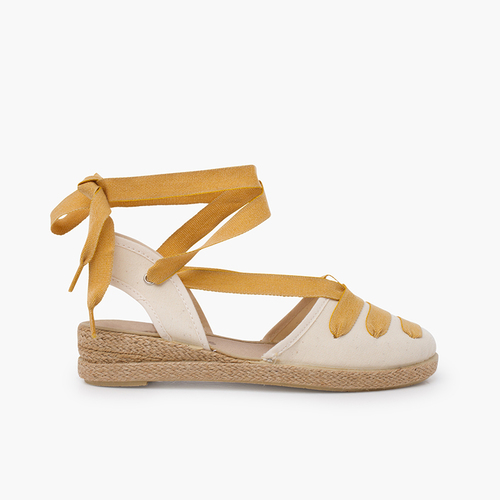 Espadrillas goyesque con zeppa e nastri Mostarda