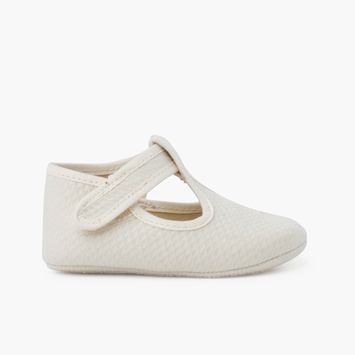 Scarpe occhio di bue neonato piquet imbottito chiusura a strappo Beige