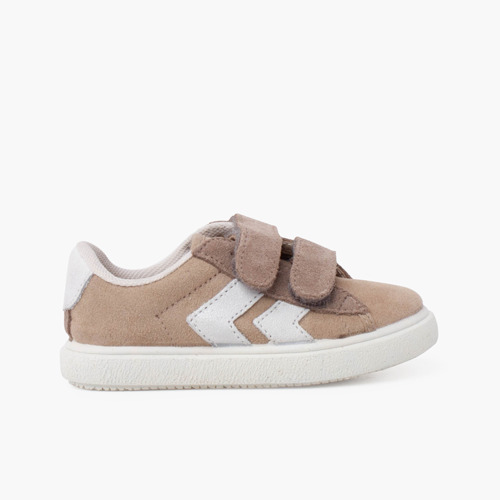 Sneakers con bande laterali e chiusura a strappo scamosciato Sabbia