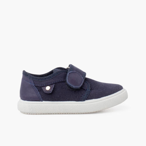 Sneakers in tela con chiusura a strappo dettaglio in pelle  Blu jeans