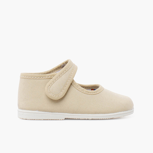 Scarpa con cinturino in tela suola sottile chiusura a strappo Beige