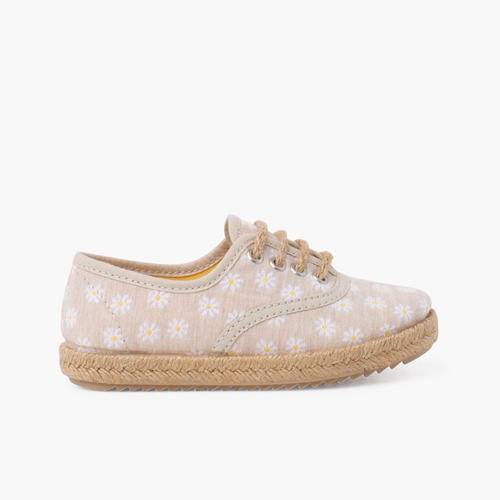 Margherite Blucher con lacci e suola di juta Beige