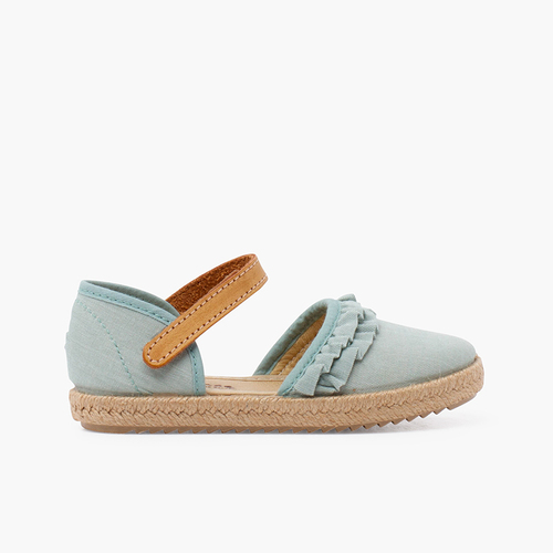 Espadrillas da bambina con balza e cinturino in pelle aderente Verde Acqua