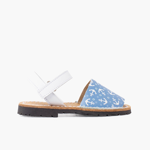 Sandali minorchini bicolore ancore con cinturino a strappo Jeans Bianchi e Blu
