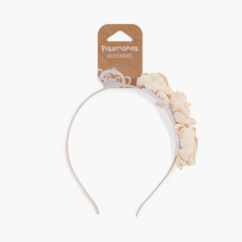 Cerchietto con fiore dai bordi bruciati Beige