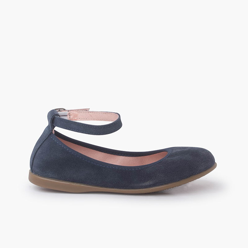 Ballerine flessibili in scamosciato con cinturino Azzurro