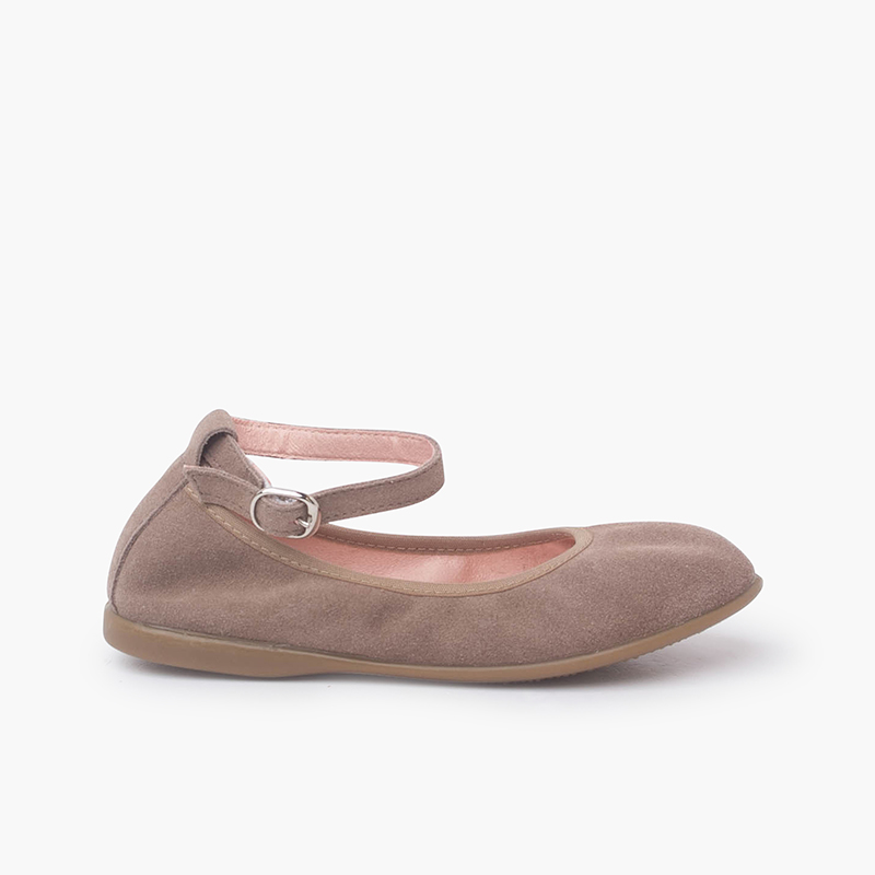 Ballerine flessibili in scamosciato con cinturino Taupe