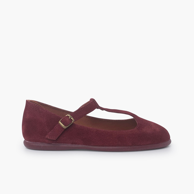 Ballerine con cinturino in pelle scamosciata a T Forma Bordeaux