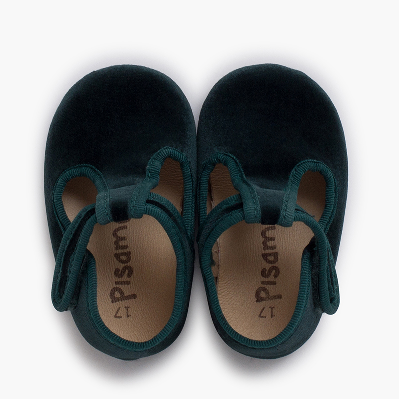 Scarpine Occhio di Bue in velluto chiusura a strappo Verde