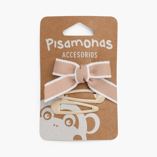 Confezione di clip a becco d'anatra con fiocco e piccole rane Beige