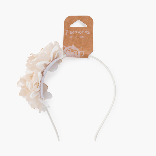 Cerchietto a fiore fine Bianco e Beige