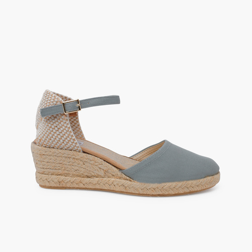 Espadrillas donna zeppa alta fibbia Grigio