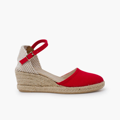 Espadrillas donna zeppa alta fibbia Rosso