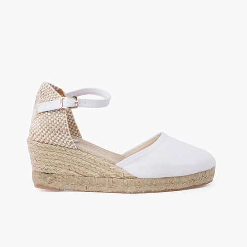 Espadrillas donna zeppa alta fibbia Bianco