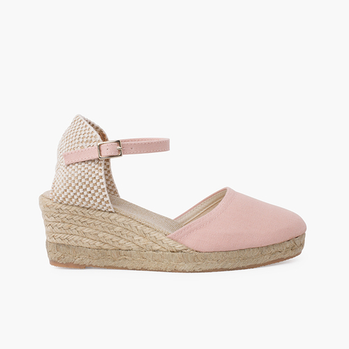 Espadrillas donna zeppa alta fibbia Rosa Pastello