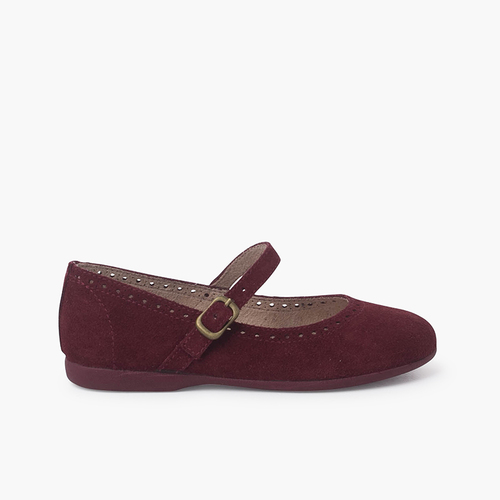 Scarpe scamosciati con cinturino a fibbia Bordeaux